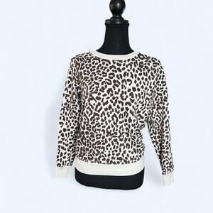 Vintage Y2K J.Crew Brown Leopard Print Crewneck Sweatshirt Brown Cotton XXS